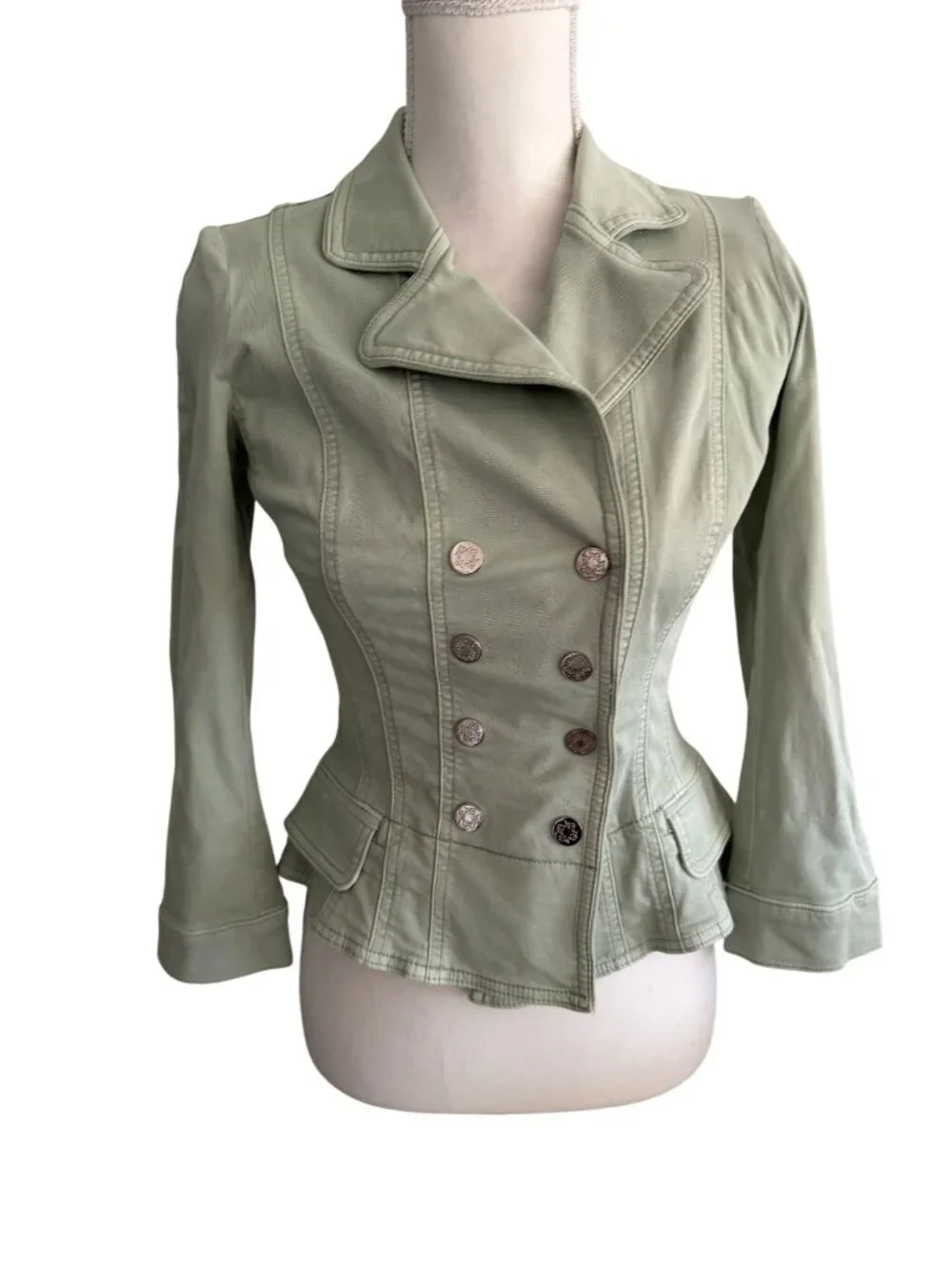 White House Black Market Sage Green Double-Breasted Peplum Blazer - Picture 3 of 9